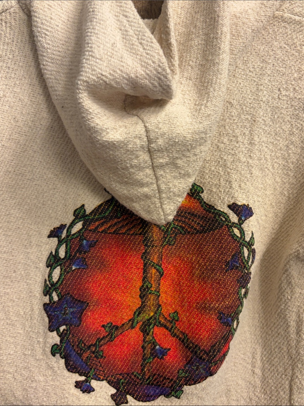 Cream Baja Molina Hoodie with Sunset Mushroom Peace back Graphic jrs small med - Picture 7 of 9